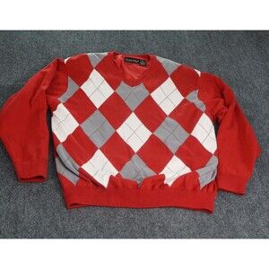 VTG Scottish Winds Men's Red Argyle Print Golf Sweater XL Preppy GrandpaCore